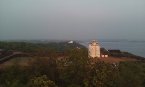 Old light house and fort chapora with Arabian sea in the background